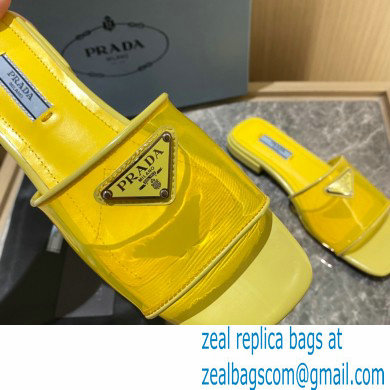 Prada logo-detailed PVC mules yellow 2022
