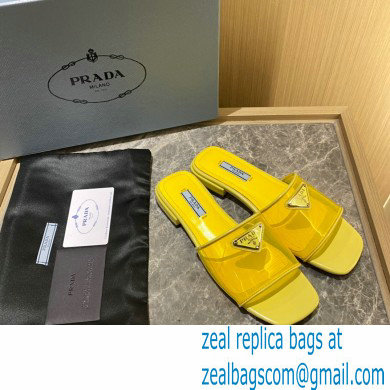 Prada logo-detailed PVC mules yellow 2022