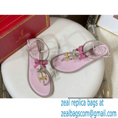 Rene Caovilla Flat flip flops Jewelled Sandals Bow with Crystals Pink 2023