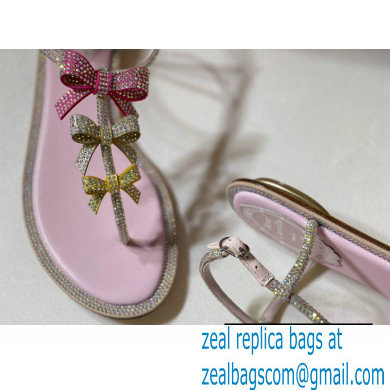 Rene Caovilla Flat flip flops Jewelled Sandals Bow with Crystals Pink 2023 - Click Image to Close