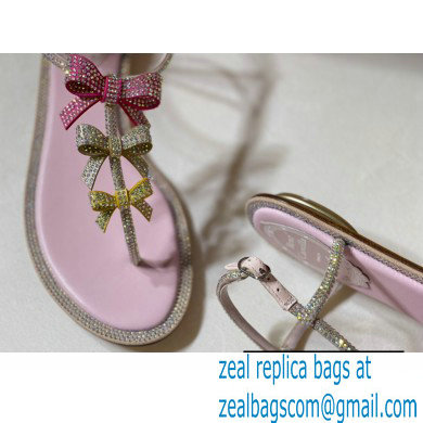 Rene Caovilla Flat flip flops Jewelled Sandals Bow with Crystals Pink 2023