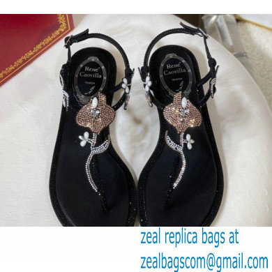 Rene Caovilla Flat flip flops Jewelled Sandals with Crystals and Pearl Black 2023
