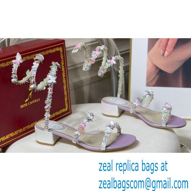 Rene Caovilla Heel 4cm Satin Sandals with flowers BOUQUET Purple