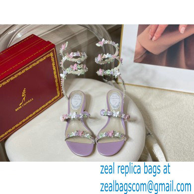 Rene Caovilla Heel 4cm Satin Sandals with flowers BOUQUET Purple - Click Image to Close