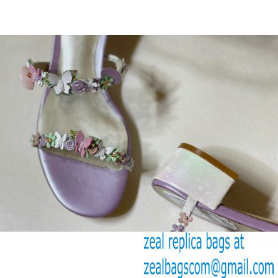 Rene Caovilla Heel 4cm Satin Sandals with flowers BOUQUET Purple - Click Image to Close