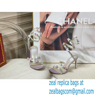 Rene Caovilla Heel 9.5cm Satin Sandals with flowers BOUQUET Purple
