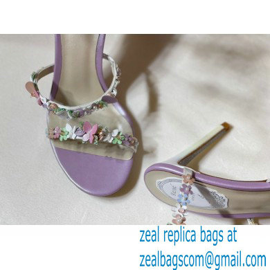 Rene Caovilla Heel 9.5cm Satin Sandals with flowers BOUQUET Purple - Click Image to Close