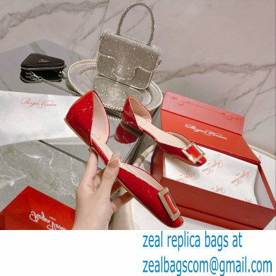 Roger Vivier Trompette Dorsay Metal Buckle Ballerinas in Patent Leather red 2023 - Click Image to Close