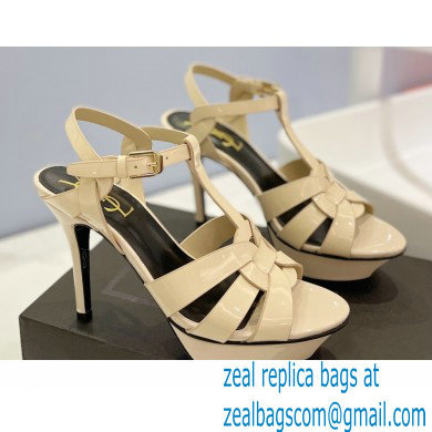 Saint Laurent Heel 10.3cm Platform 2.5cm Tribute Sandals in Patent Leather 315490 Beige