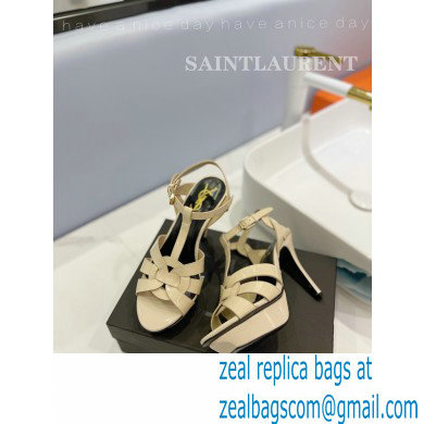 Saint Laurent Heel 10.3cm Platform 2.5cm Tribute Sandals in Patent Leather 315490 Beige - Click Image to Close