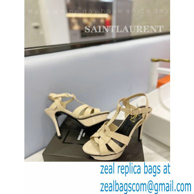 Saint Laurent Heel 10.3cm Platform 2.5cm Tribute Sandals in Patent Leather 315490 Beige - Click Image to Close