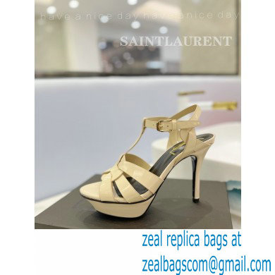 Saint Laurent Heel 10.3cm Platform 2.5cm Tribute Sandals in Patent Leather 315490 Beige - Click Image to Close