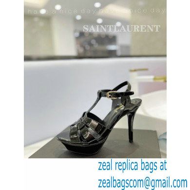 Saint Laurent Heel 10.3cm Platform 2.5cm Tribute Sandals in Patent Leather 315490 Black