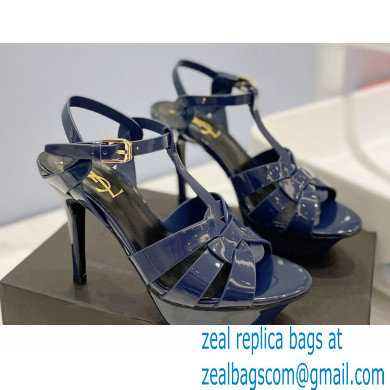 Saint Laurent Heel 10.3cm Platform 2.5cm Tribute Sandals in Patent Leather 315490 Blue - Click Image to Close