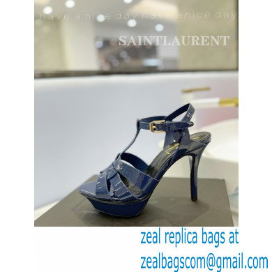 Saint Laurent Heel 10.3cm Platform 2.5cm Tribute Sandals in Patent Leather 315490 Blue - Click Image to Close