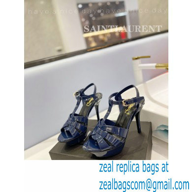 Saint Laurent Heel 10.3cm Platform 2.5cm Tribute Sandals in Patent Leather 315490 Blue