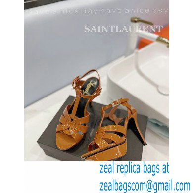 Saint Laurent Heel 10.3cm Platform 2.5cm Tribute Sandals in Patent Leather 315490 Brown