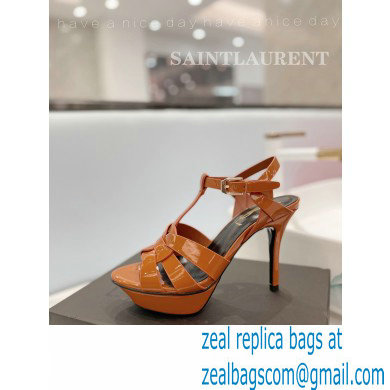 Saint Laurent Heel 10.3cm Platform 2.5cm Tribute Sandals in Patent Leather 315490 Brown