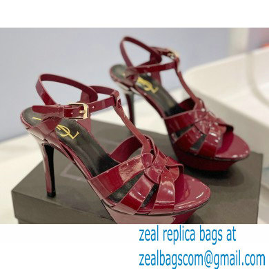 Saint Laurent Heel 10.3cm Platform 2.5cm Tribute Sandals in Patent Leather 315490 Burgundy