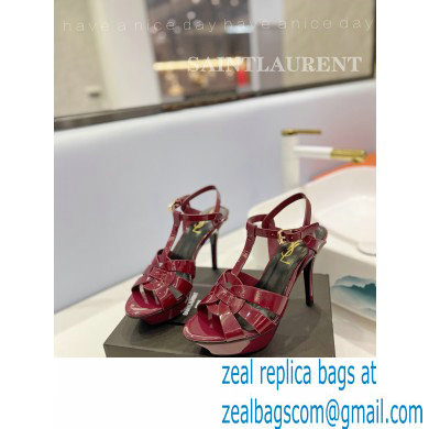 Saint Laurent Heel 10.3cm Platform 2.5cm Tribute Sandals in Patent Leather 315490 Burgundy