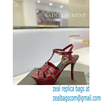 Saint Laurent Heel 10.3cm Platform 2.5cm Tribute Sandals in Patent Leather 315490 Burgundy - Click Image to Close