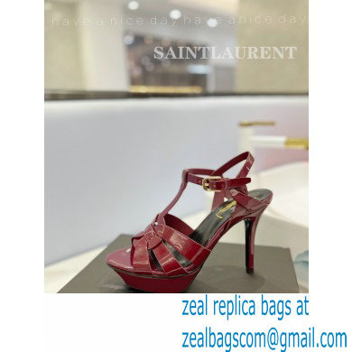 Saint Laurent Heel 10.3cm Platform 2.5cm Tribute Sandals in Patent Leather 315490 Burgundy