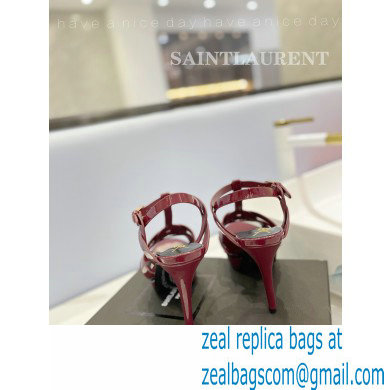 Saint Laurent Heel 10.3cm Platform 2.5cm Tribute Sandals in Patent Leather 315490 Burgundy