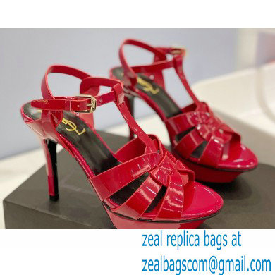 Saint Laurent Heel 10.3cm Platform 2.5cm Tribute Sandals in Patent Leather 315490 Red