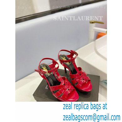 Saint Laurent Heel 10.3cm Platform 2.5cm Tribute Sandals in Patent Leather 315490 Red