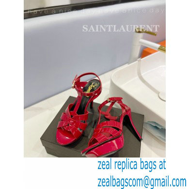Saint Laurent Heel 10.3cm Platform 2.5cm Tribute Sandals in Patent Leather 315490 Red