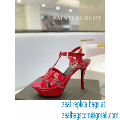 Saint Laurent Heel 10.3cm Platform 2.5cm Tribute Sandals in Patent Leather 315490 Red