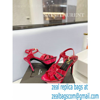 Saint Laurent Heel 10.3cm Platform 2.5cm Tribute Sandals in Patent Leather 315490 Red