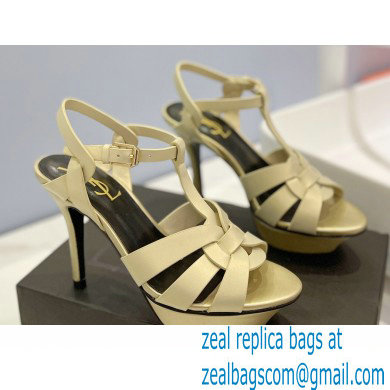 Saint Laurent Heel 10.3cm Platform 2.5cm Tribute Sandals in Smooth Leather 315490 Beige