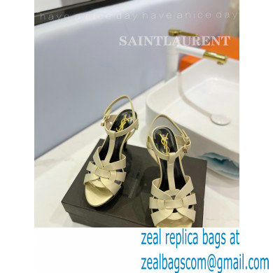 Saint Laurent Heel 10.3cm Platform 2.5cm Tribute Sandals in Smooth Leather 315490 Beige
