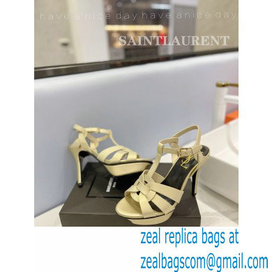 Saint Laurent Heel 10.3cm Platform 2.5cm Tribute Sandals in Smooth Leather 315490 Beige