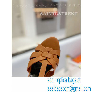 Saint Laurent Heel 10.3cm Platform 2.5cm Tribute Sandals in Smooth Leather 315490 Brown