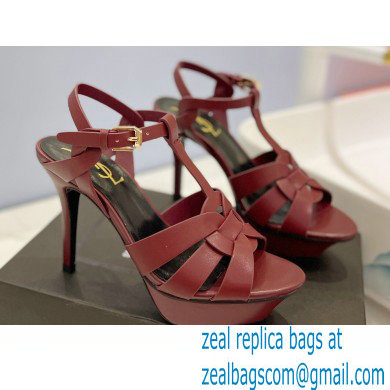 Saint Laurent Heel 10.3cm Platform 2.5cm Tribute Sandals in Smooth Leather 315490 Burgundy