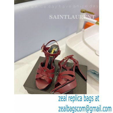 Saint Laurent Heel 10.3cm Platform 2.5cm Tribute Sandals in Smooth Leather 315490 Burgundy