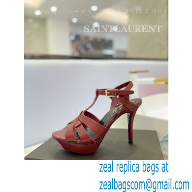 Saint Laurent Heel 10.3cm Platform 2.5cm Tribute Sandals in Smooth Leather 315490 Burgundy