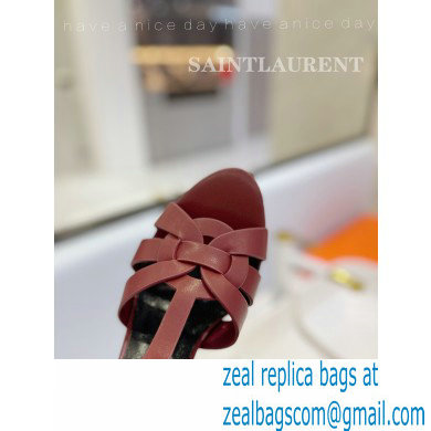 Saint Laurent Heel 10.3cm Platform 2.5cm Tribute Sandals in Smooth Leather 315490 Burgundy - Click Image to Close