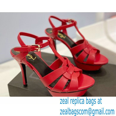 Saint Laurent Heel 10.3cm Platform 2.5cm Tribute Sandals in Smooth Leather 315490 Red