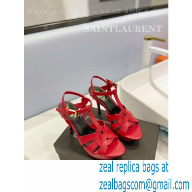 Saint Laurent Heel 10.3cm Platform 2.5cm Tribute Sandals in Smooth Leather 315490 Red