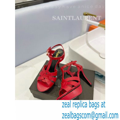 Saint Laurent Heel 10.3cm Platform 2.5cm Tribute Sandals in Smooth Leather 315490 Red