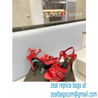 Saint Laurent Heel 10.3cm Platform 2.5cm Tribute Sandals in Smooth Leather 315490 Red