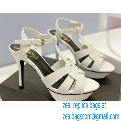 Saint Laurent Heel 10.3cm Platform 2.5cm Tribute Sandals in Smooth Leather 315490 White
