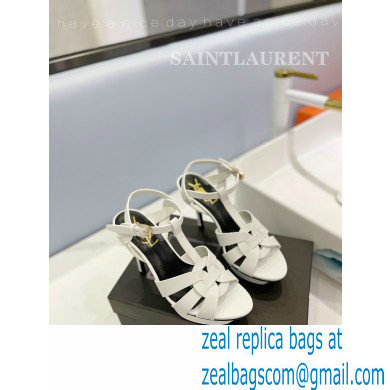 Saint Laurent Heel 10.3cm Platform 2.5cm Tribute Sandals in Smooth Leather 315490 White