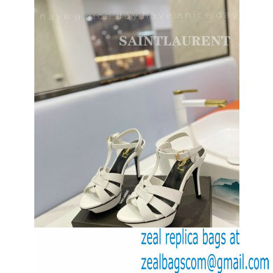 Saint Laurent Heel 10.3cm Platform 2.5cm Tribute Sandals in Smooth Leather 315490 White