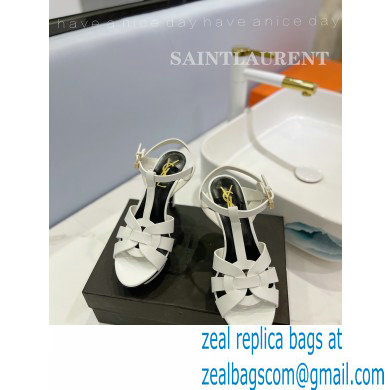 Saint Laurent Heel 10.3cm Platform 2.5cm Tribute Sandals in Smooth Leather 315490 White