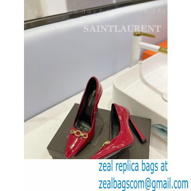 Saint Laurent Heel 10.5cm Severine Pumps Patent Red - Click Image to Close
