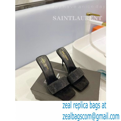 Saint Laurent Heel 10cm Crystal Mules Black - Click Image to Close